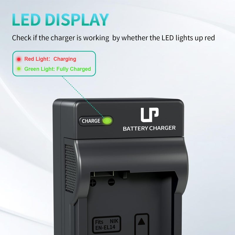 LP EN-EL14 EN EL14a Battery Charger, Charger Compatible with Nikon D3500, D5600, D3300, D5100, D5500, D3100, D3200, D5200, D5300, D3400, DF, Coolpix P7000, P7100, P7700, P7800 Cameras and More - Image 4